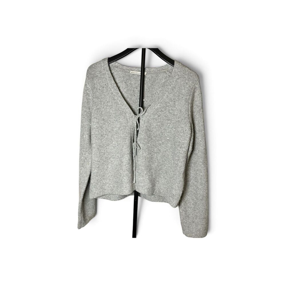 Abercrombie & Fitch Women’s L Gray Sequin Tie Front Cardigan Sweater Wool Blend